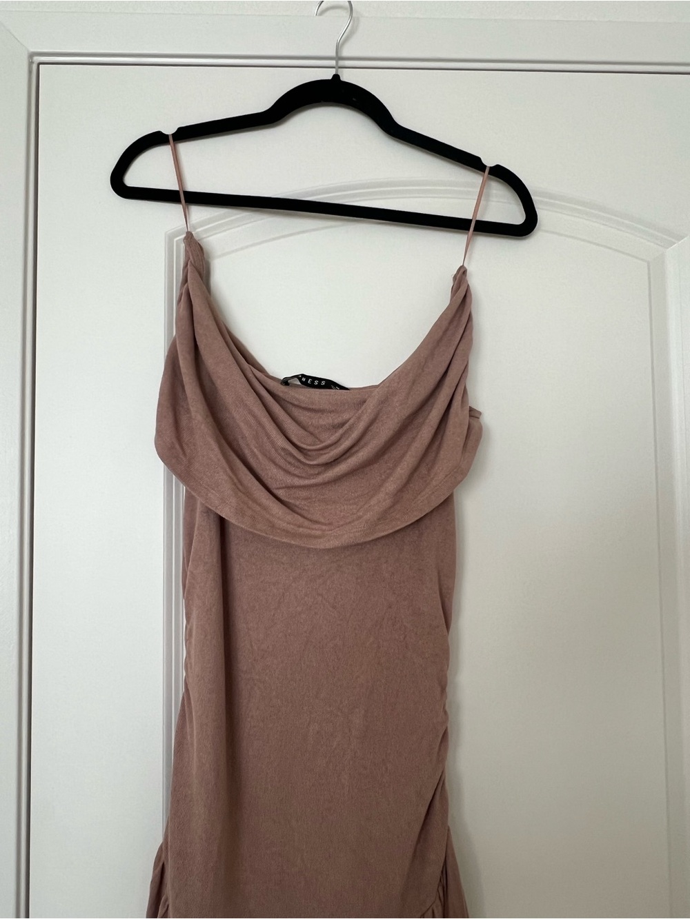 Lioness Off-Shoulder Pleated Maxi Skirt Dress in Taupe - Picture 10 of 12